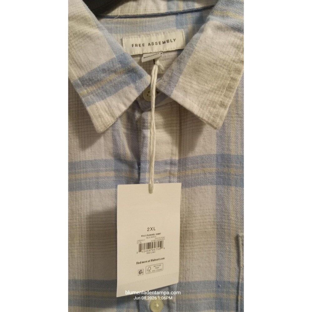 Free Assembly Flannel Shirt 2XL Blue Cotton Button Front New With Tags